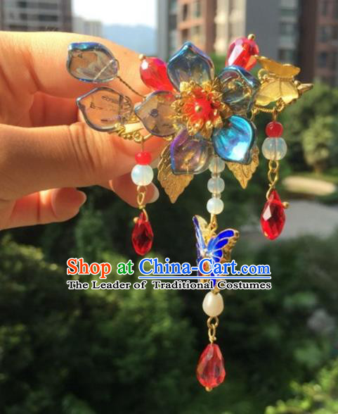 Chinese Traditional Hair Accessories Ancient Hanfu Hairpins Blueing Butterfly Hair Claw for Women