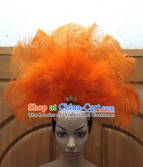 Professional Samba Dance Deluxe Hair Accessories Brazilian Rio Carnival Orange Feather Headdress for Women