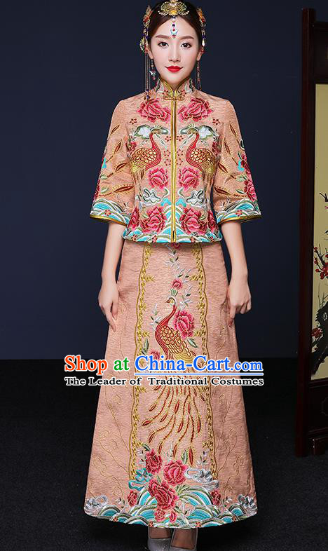 Traditional Chinese Female Wedding Costumes Ancient Bottom Drawer Embroidered Phoenix Peony XiuHe Suit for Bride