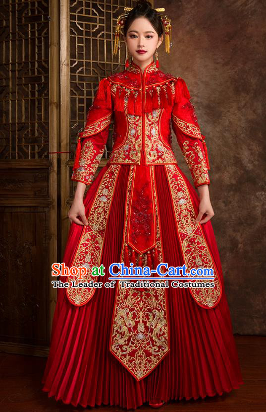 Traditional Chinese Embroidered Red XiuHe Suit Wedding Costumes Full Dress Ancient Bottom Drawer for Bride