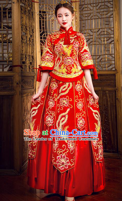 Traditional Chinese Embroidered Red XiuHe Suit Wedding Costumes Full Dress Ancient Bottom Drawer for Bride