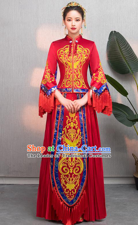 Traditional Chinese Wedding Costumes Embroidered Tassel XiuHe Suit Ancient Bottom Drawer for Women