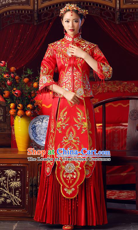 Chinese Ancient Bottom Drawer Embroidered Red XiuHe Suit Traditional Wedding Costumes for Women