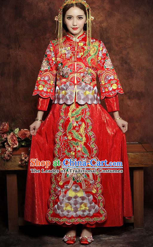 Traditional Chinese Embroidered Phoenix Peony XiuHe Suit Wedding Costumes Ancient Bottom Drawer for Bride