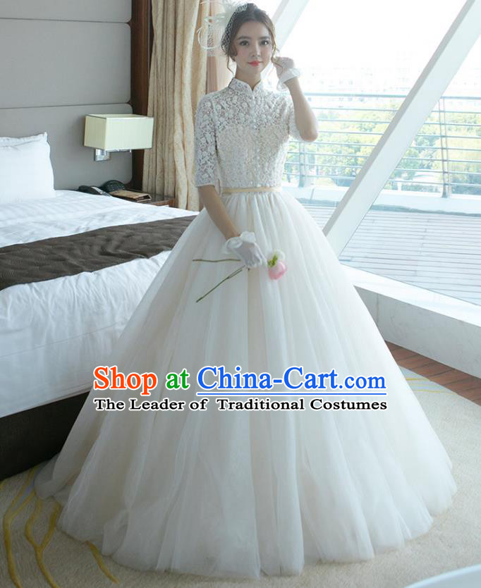 Top Grade Wedding Dress Bride White Lace Mullet Dress for Women