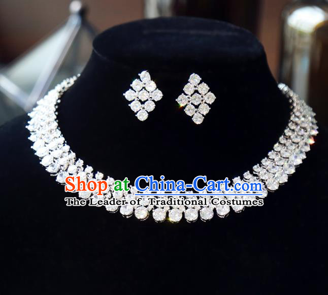 Top Grade Wedding Jewelry Accessories Bride Zircon Necklace and Earrings Complete Set for Women