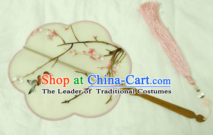 Chinese Traditional Ancient Palace Fan Embroidered Plum Blossom Fans for Women