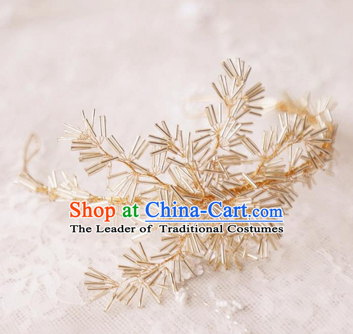 Top Grade Wedding Hair Accessories Bride Golden Beads Hair Clasp for Women