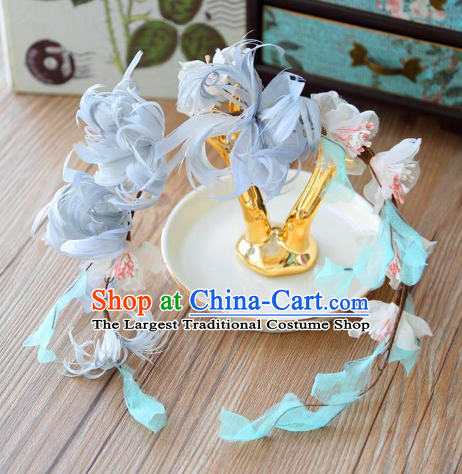 Top Grade Wedding Bride Hair Accessories Princess Blue Feather Hair Clasp Headwear for Women