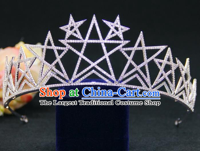 Top Grade Baroque Palace Princess Zircon Star Royal Crown Wedding Bride Hair Accessories for Women