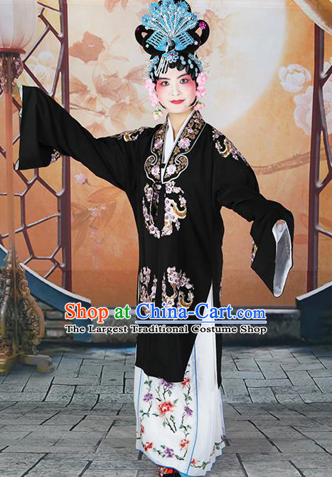 Professional Chinese Traditional Beijing Opera Diva Embroidered Plum Blossom Black Costumes for Adults