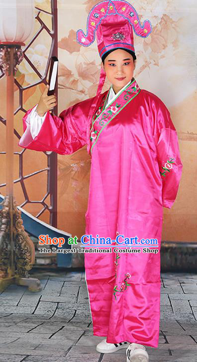 Professional Chinese Beijing Opera Costumes Peking Opera Gifted Scholar Rosy Robe and Hat for Adults