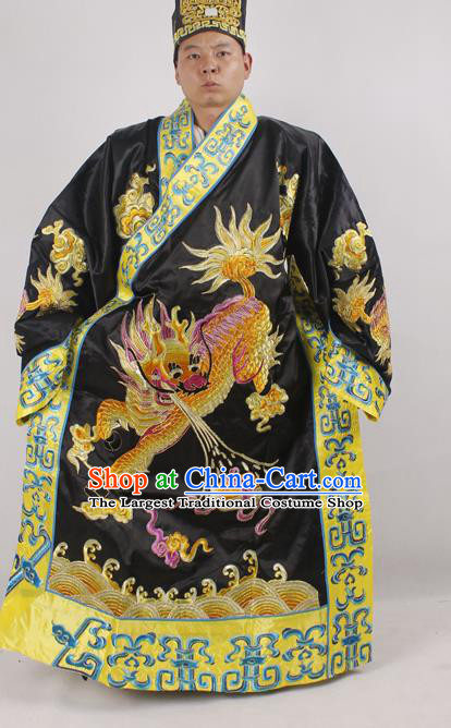 Professional Chinese Peking Opera Minister Costume Beijing Opera Embroidered Kylin Black Robe for Adults