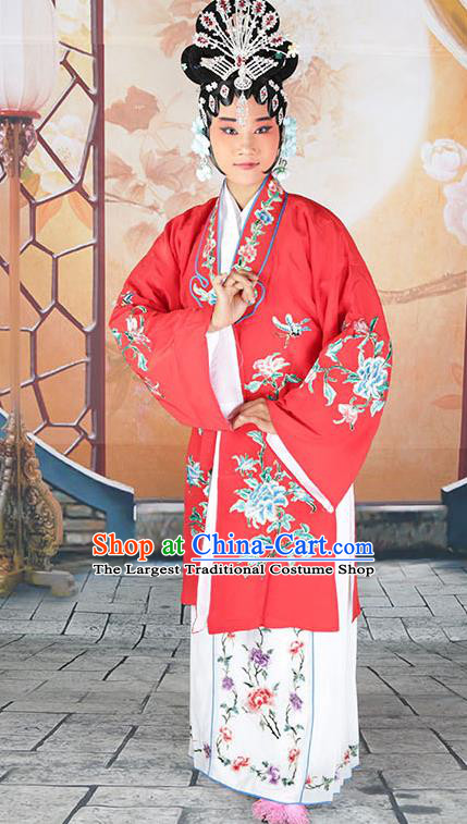 Professional Chinese Beijing Opera Actress Embroidered Peony Red Costumes for Adults