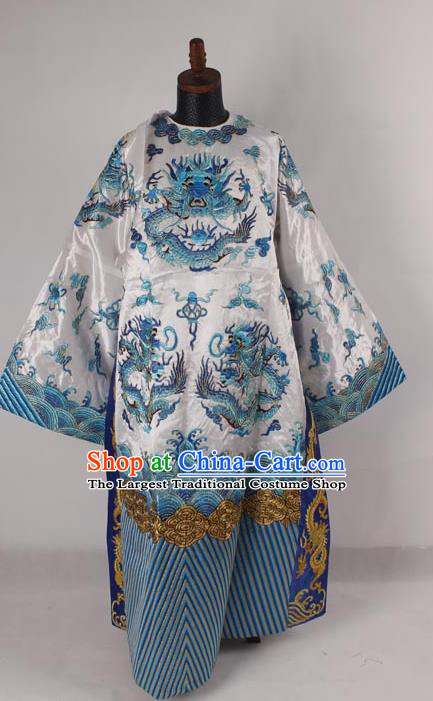 Professional Chinese Peking Opera Old Men Costume Prime Minister White Embroidered Robe for Adults