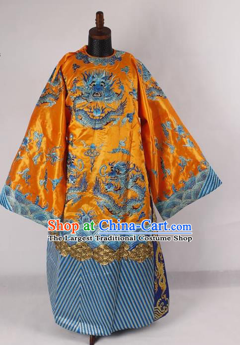 Professional Chinese Peking Opera Old Men Costume Prime Minister Yellow Embroidered Robe for Adults