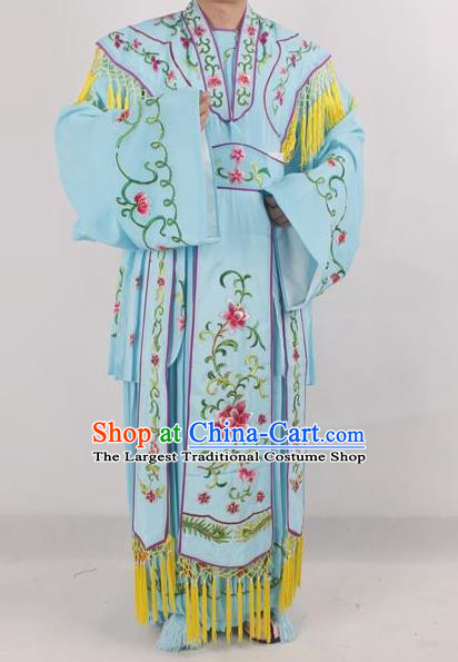 Professional Chinese Peking Opera Diva Costumes Ancient Fairy Embroidered Blue Dress for Adults