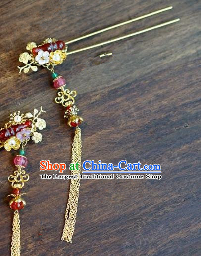 Chinese Handmade Ancient Hair Accessories Ancient Hanfu Agate Tassel Hairpins for Women