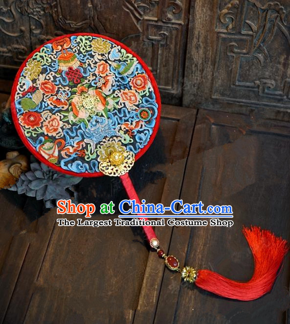 Top Grade Chinese Handmade Palace Fans Ancient Hanfu Wedding Round Fans for Women