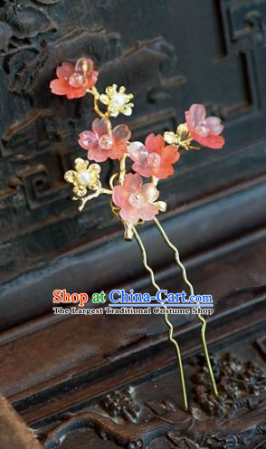 Chinese Handmade Hair Accessories Ancient Princess Red Plum Blossom Hairpins for Women