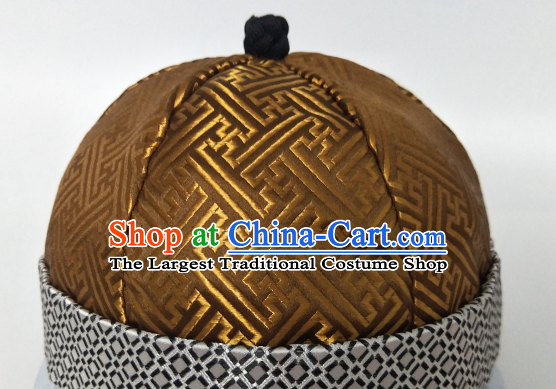 Chinese Traditional Handmade Silk Brocade Qing Dynasty Princess Manchu Hat for Men