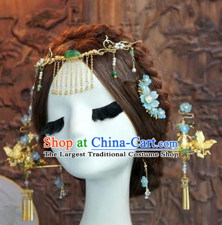 Chinese Handmade Wedding Hair Accessories Ancient Bride Tassel Hairpins Complete Set for Women