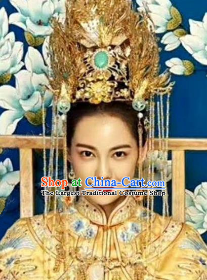 Chinese Handmade Wedding Golden Phoenix Coronet Hair Accessories Ancient Bride Hairpins Complete Set for Women