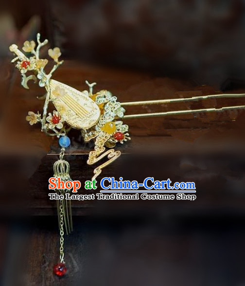 Chinese Handmade Ancient Hair Accessories Ancient Hanfu Hair Clip Lute Hairpins for Women