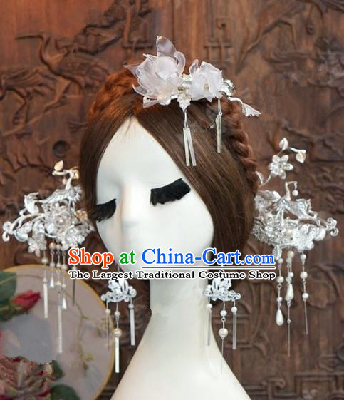 Chinese Handmade Wedding Hair Accessories Ancient Sliver Hairpins Complete Set for Women