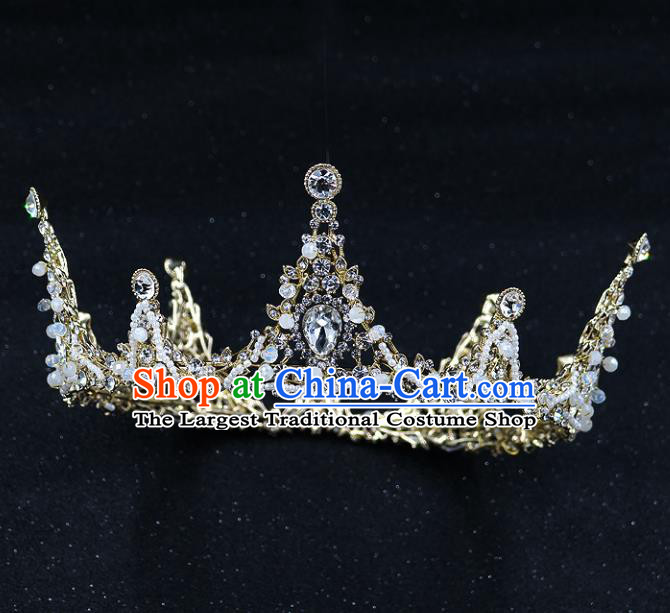 Handmade Baroque Bride Zircon Round Royal Crown Wedding Queen Crystal Hair Jewelry Accessories for Women