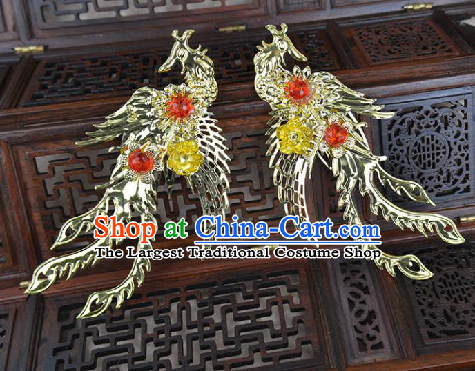 Chinese Ancient Handmade Phoenix Hairpins Bride Hair Accessories Headwear for Women