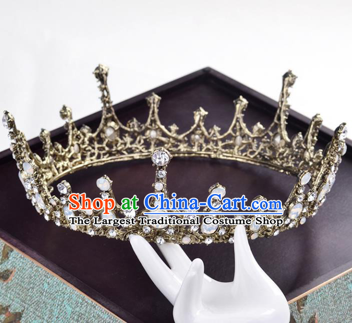 Top Grade Handmade Wedding Baroque Queen Golden Round Royal Crown Bride Hair Jewelry Accessories for Women