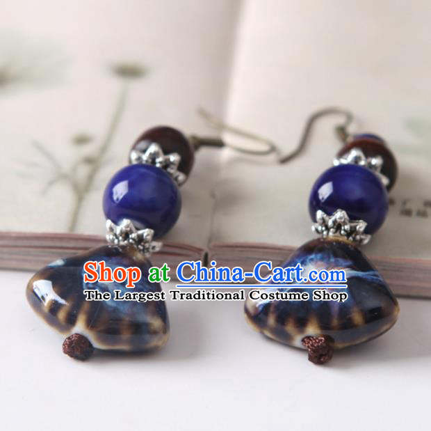 Top Grade Chinese Handmade Navy Ceramics Earrings for Women