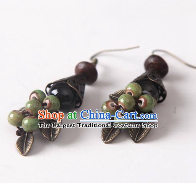 Top Grade Chinese Handmade Green Ceramics Beads Earrings for Women