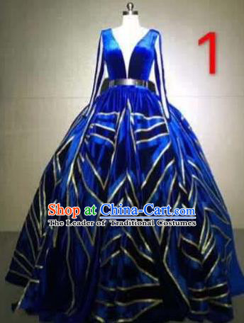 Top Grade Catwalks Customized Costume Stage Performance Royalblue Full Dress Model Show Clothing for Women