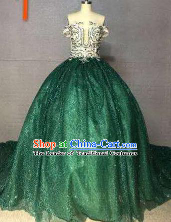 Top Grade Catwalks Costume Stage Performance Model Show Customized Green Bubble Dress for Women