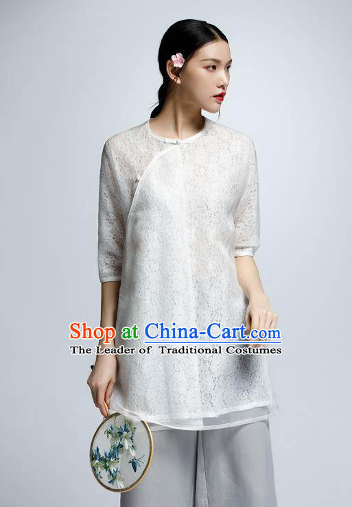 Chinese Traditional Costume Lace Cheongsam Blouse China National Upper Outer Garment Shirt for Women