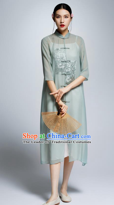 Chinese Traditional Green Cheongsam China National Costume Tang Suit Qipao Dress for Women