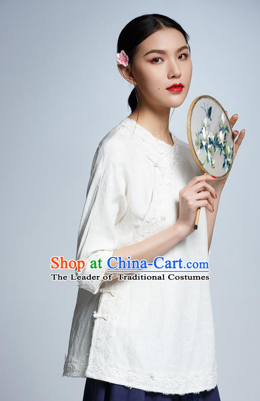 Chinese Traditional Costume White Lace Cheongsam Blouse China National Upper Outer Garment Shirt for Women