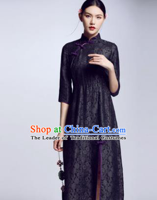 Chinese Traditional Tang Suit Purple Cheongsam China National Qipao Dress for Women