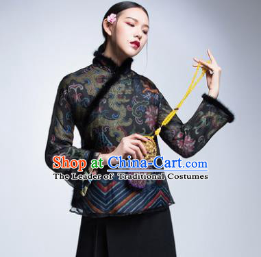 Chinese Traditional Tang Suit Cotton-Padded Jacket China National Upper Outer Garment Cheongsam Shirt for Women