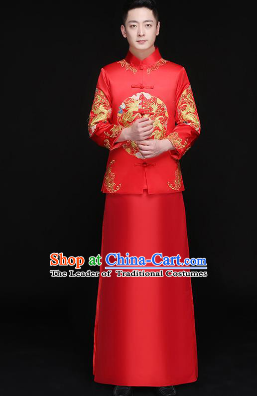 Chinese Traditional Bridegroom Embroidered Dragon Phoenix Costume Ancient Tang Suit Clothing for Men