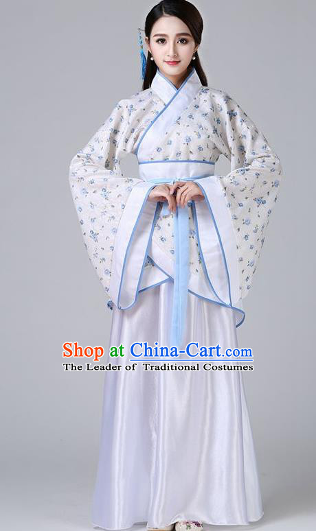 Chinese Ancient Drama Han Dynasty Princess Embroidered White Hanfu Dress for Women