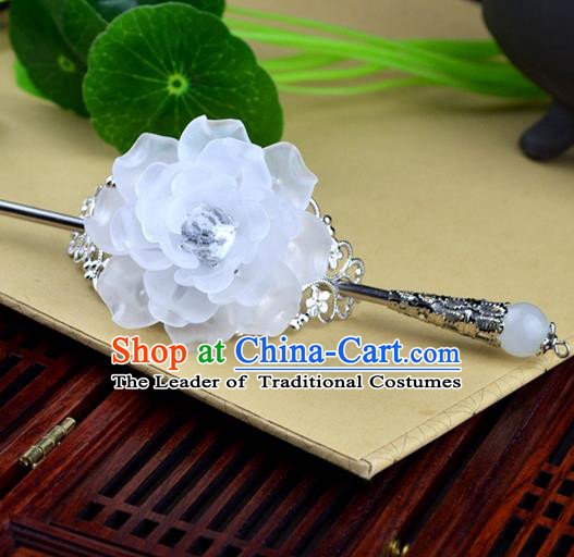 Chinese Traditional Ancient Hair Accessories Hanfu Hairpins White Peony Hairdo Crown Headwear for Women