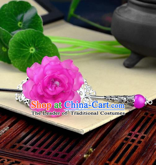 Chinese Traditional Ancient Hair Accessories Hanfu Hairpins Rosy Peony Hairdo Crown Headwear for Women