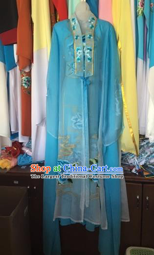 Chinese Traditional Peking Opera Nobility Lady Blue Dress Beijing Opera Diva Costumes for Adults