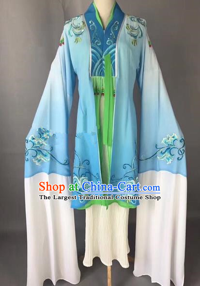 Chinese Ancient Peking Opera Palace Lady Blue Dress Traditional Beijing Opera Diva Costumes for Adults