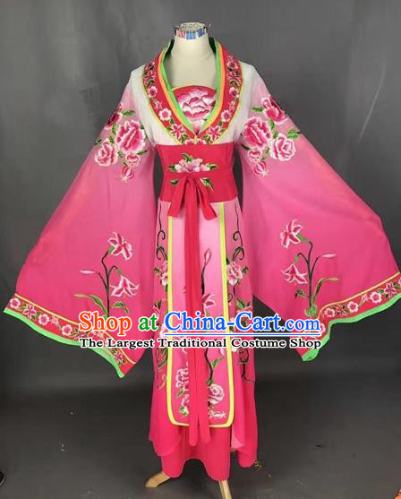 Chinese Traditional Peking Opera Diva Rosy Embroidered Dress Ancient Imperial Consort Costume for Adults