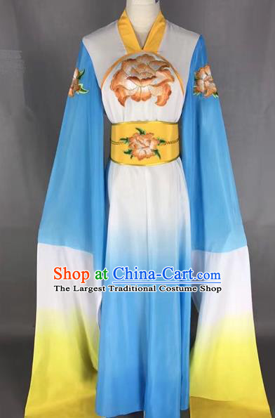 Chinese Traditional Peking Opera Water Sleeve Blue Dress Ancient Princess Embroidered Costume for Adults