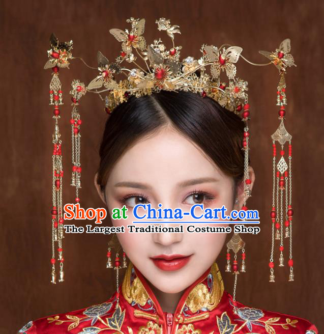 Chinese Ancient Hanfu Wedding Butterfly Phoenix Coronet Hair Accessories Traditional Hairpins for Women